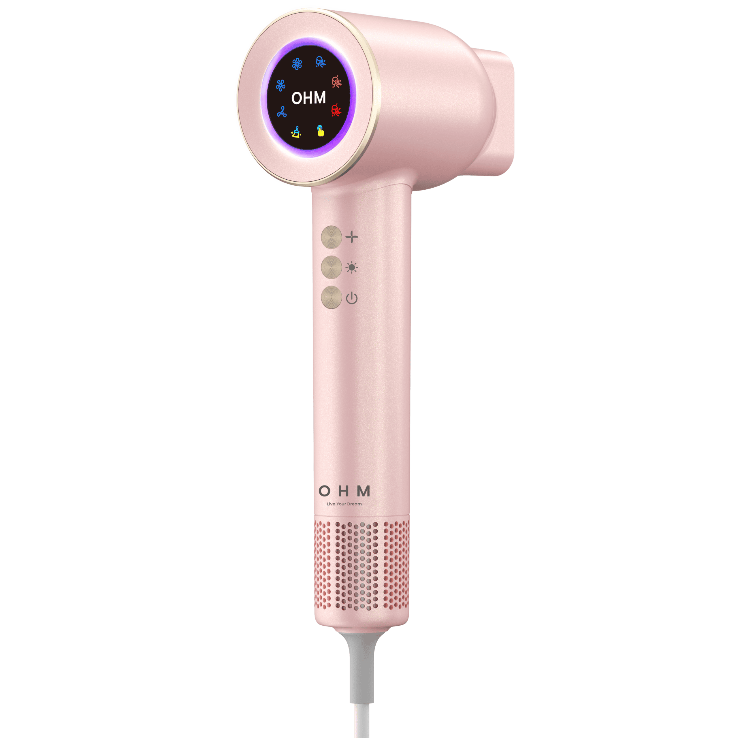 High-tech hair dryer with five adjustable temperature settings for versatile styling.